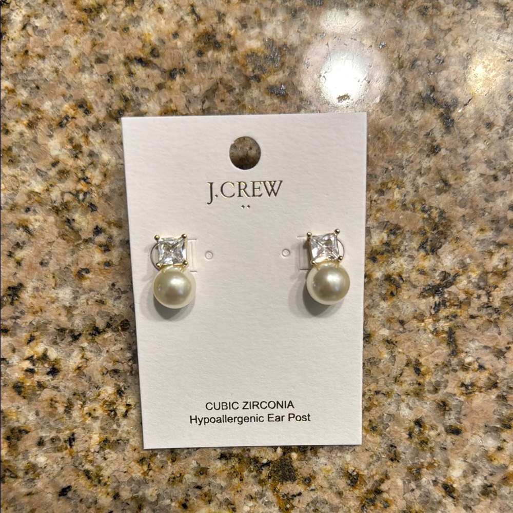 J. Crew Gold and White Crystal Pearl Earrings
